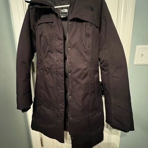 North Face long down jacket with hood, black.